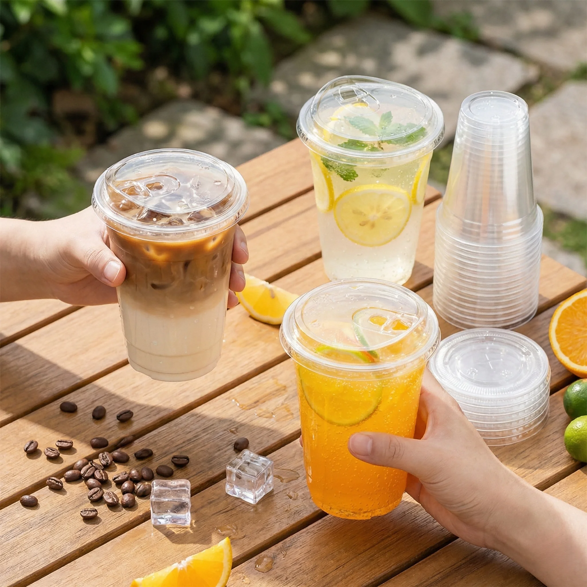 

16oz Clear Plastic Coffee Cups with Lids (10-Pack) - Disposable Cold Drink Cups