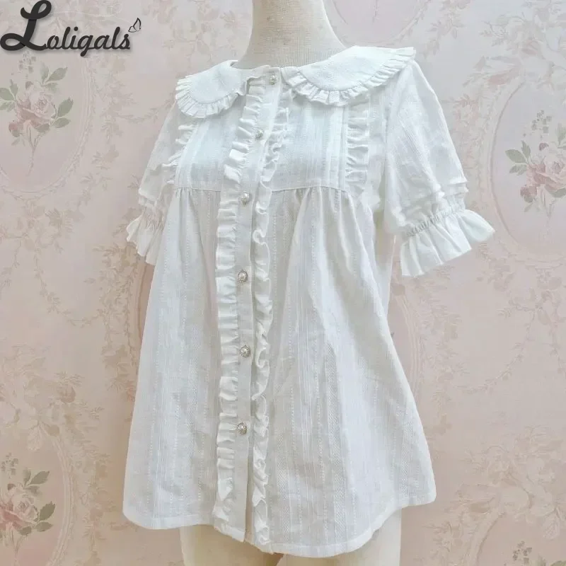 Sweet Short Sleeve Lolita Blouse Cotton Shirt for Women by Yiliya