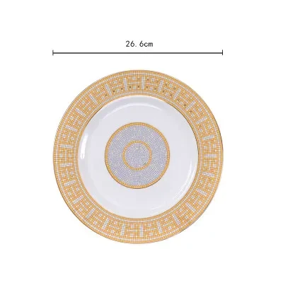 

Porcelain flat plates bone china "H" mark mosaic design outline in gold round shape steak plate decoration wedding gifts