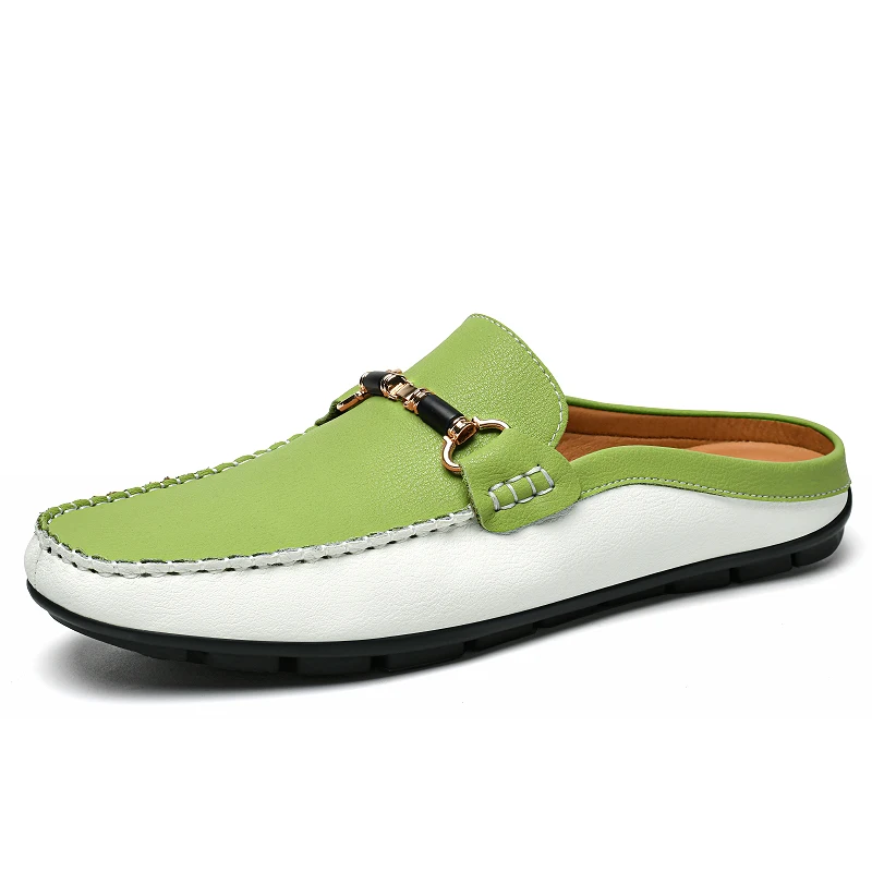 

Большие размеры 37–47, повседневная обувь с открытой спиной, мужские летние лоферы из натуральной кожи, тапочки, полуботинки без шнуровки на плоской подошве, шлепанцы, сандалии