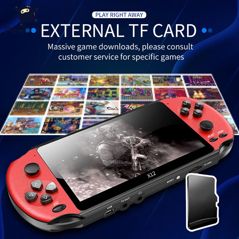 Powkiddy X12P 5.1Inch Screen Video Game Console 8G 32/64/128 Bit Support AV 3000+ Portable TV Handheld Game Console Kids Gifts