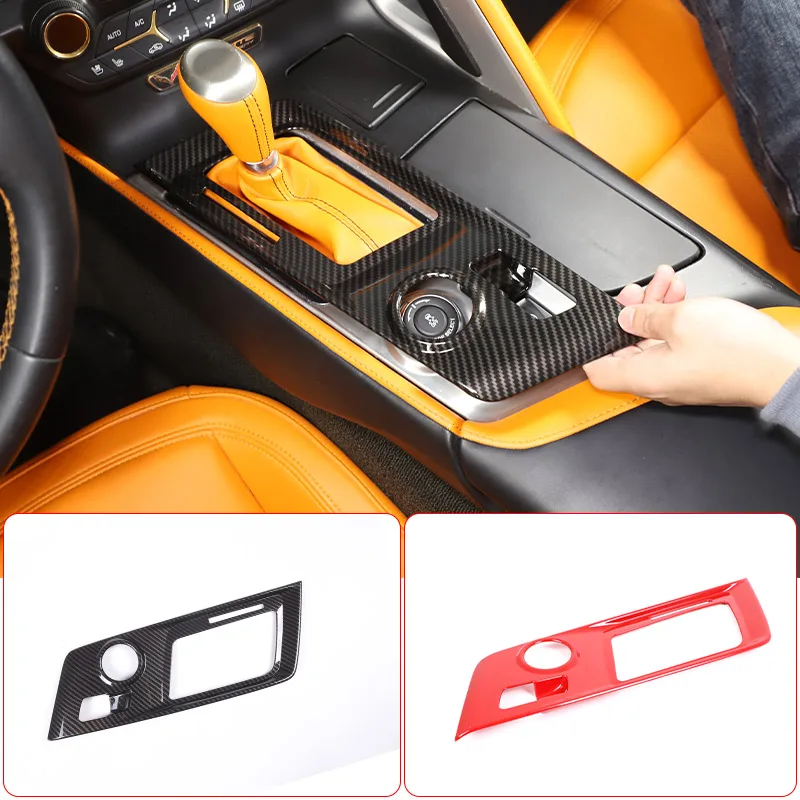 

ABS Red/carbon fiber For Chevrolet Corvette C7 2014-2019 Car Center Gear Shift Panel Cover Trim Sticker Auto Accessories
