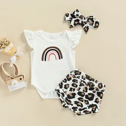 Newborn Baby Girl Short Sets Summer Clothes 2023 Suits Rainbow Flying Sleeve Jumpsuit High Waist Shorts Bow Baby Items Things