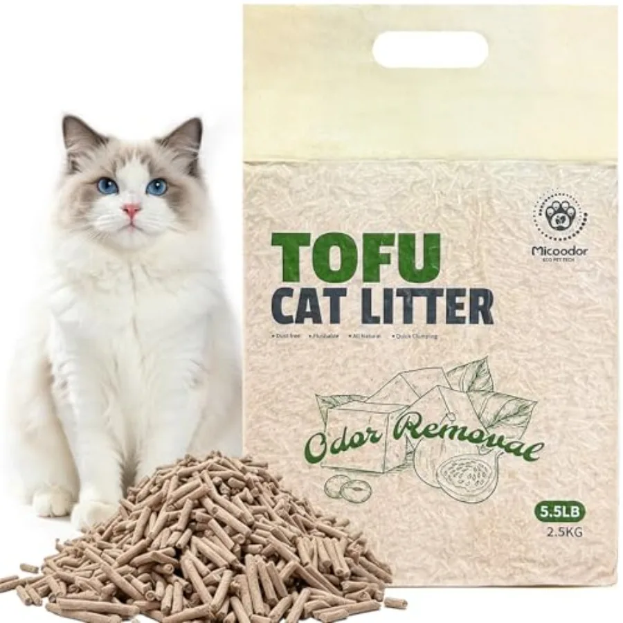 Arena para gatos de tofu - Arena para gatos con control de olores, aglomerante, desechable por el inodoro, sin polvo, ultra absorbente y de secado rápido, ingredientes 100% naturales