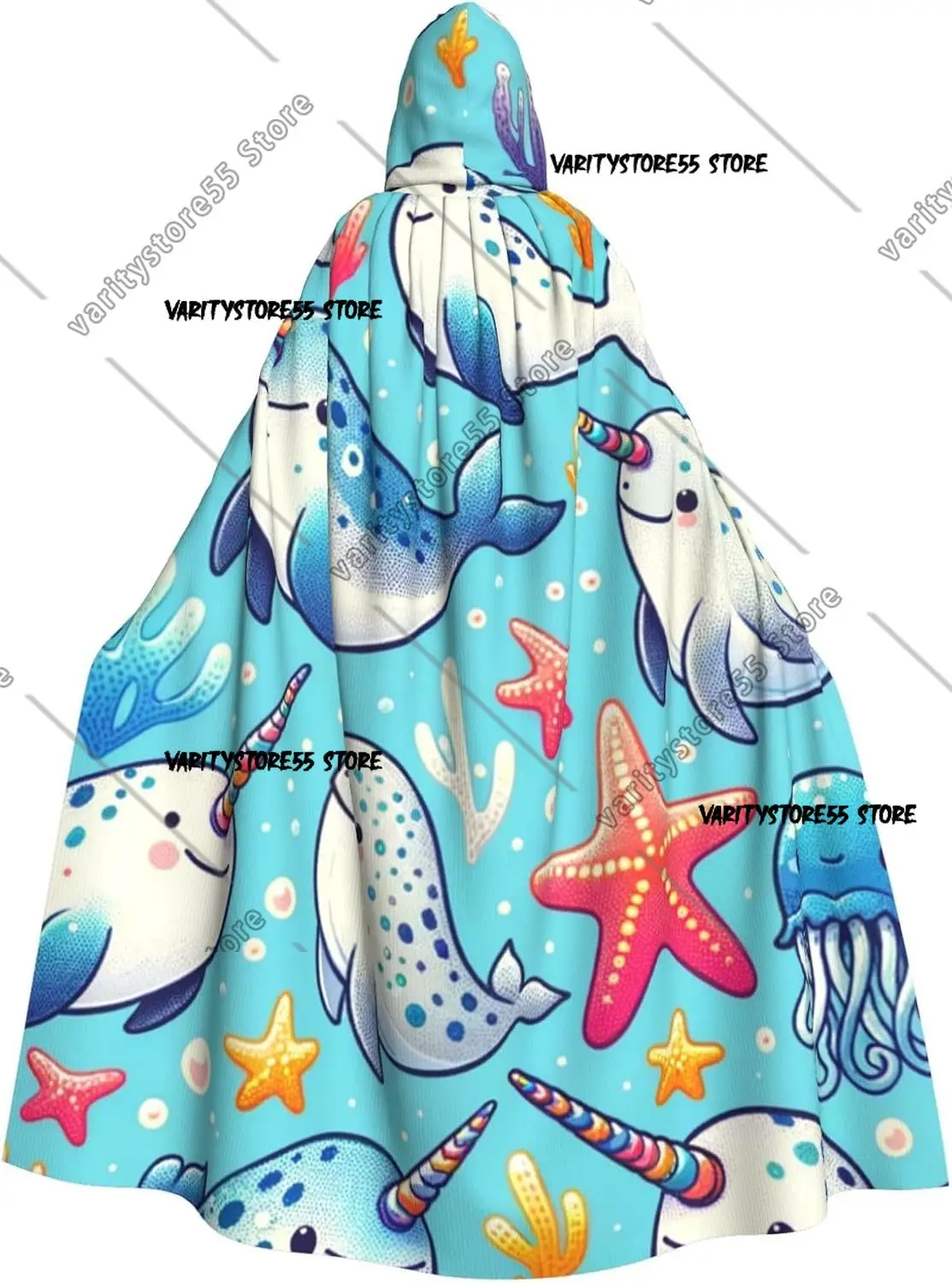 Narwhal and Starfish Adult Witch Hooded Cape Halloween Costume Hooded Cloak