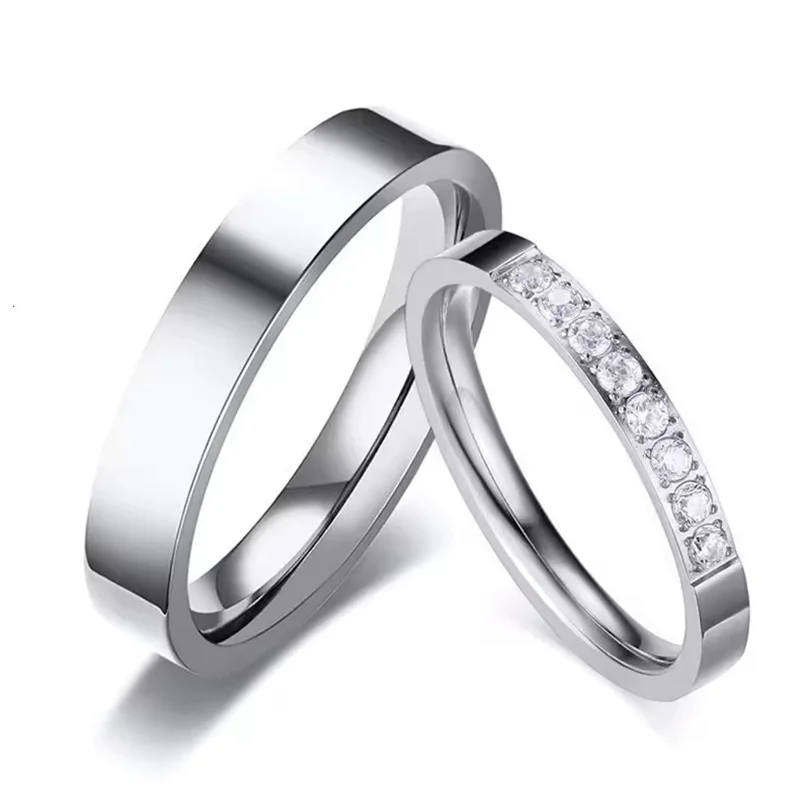 Never Fade Stainless Steel Temperament Engagement Bands For Couples Anti Allergy Women Mens Rings Lovers Alliance