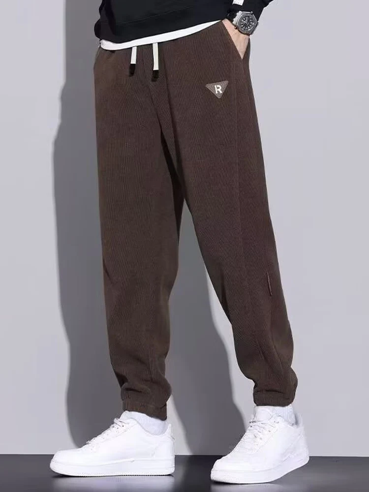 Men's Thickened Fleece Lined Corduroy Sports Pants Autumn Winter Warm Casual All-match Trousers Elastic Waist Sweatpants