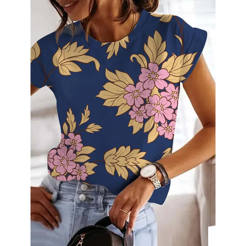 

3D Floral Print Women's Tee Shirts Summer Streetwear Trendy Short Sleeve Tops Harajuku Spring Casual Loose T-shirts Blouse S-3XL