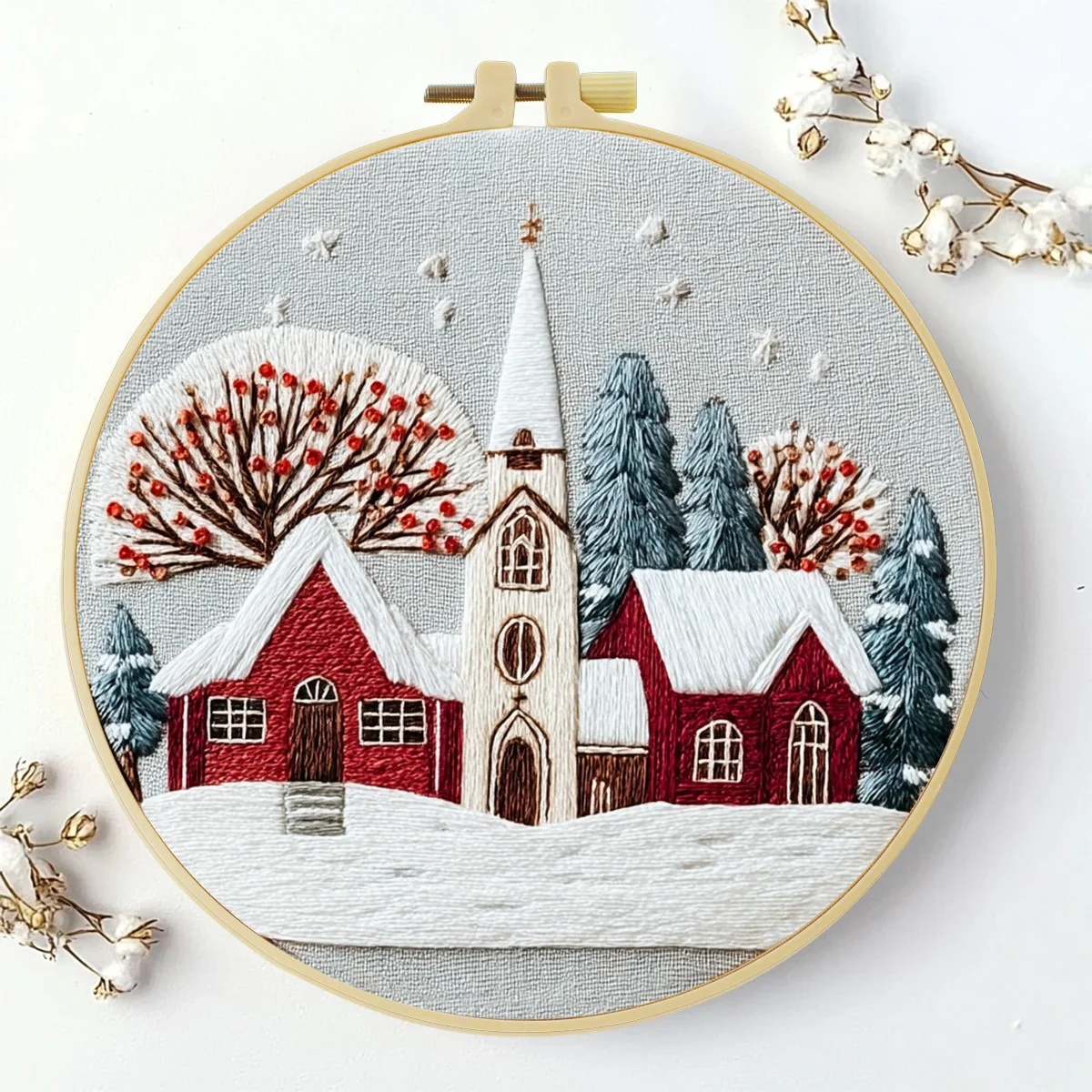 1 Stück 20X20CM/15X15CM 7,87/6,3 Zoll Stickerei-Starter-Kit DIY-Set Heimdekoration, Schneelandschaft, Stickerei-Set – Detail 3