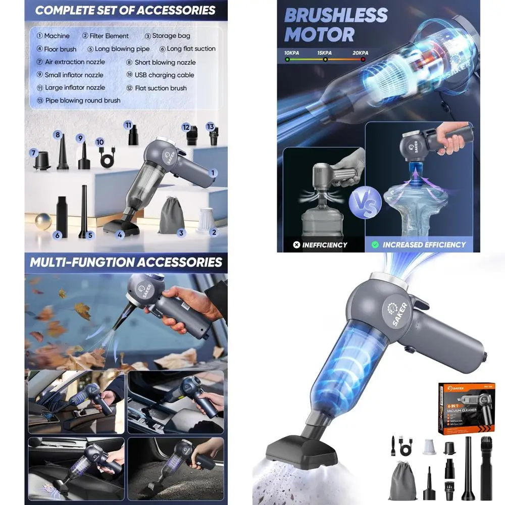 

Cordless 20000PA 7800mAh 6-in-1 Car Vacuum Cleaner with Type-C Reverse Charging, Window Breaker, and Seatbelt Cutter for Auto, O