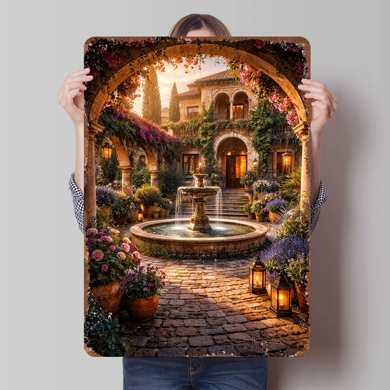 Bezauberndes Italienisches Hofmotiv Poster Individualisierte Vintage Metallschilder Wandkunst Retro Blechschild für Bürodekoration Gaming-Dekoration