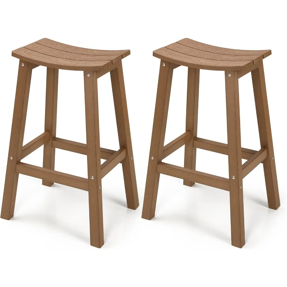 

All-Weather Bar Stools Set of 2, 28" Height Outdoor Barstools with 400 lbs Weight Capacity, Looks Like Real Wood, for Bar, Kitch