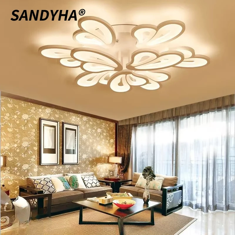 SANDYHA Modern Ceiling Light Feather Shaped Acrylic LED Lamp for Living Room Dining Table Bedroom Home Decor Lighting Fixture