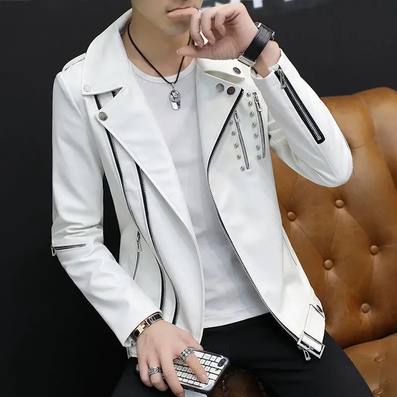 2024 Spring and Autumn Men\'s Leather Jacket Slim Fit Functional Personality Short Coat