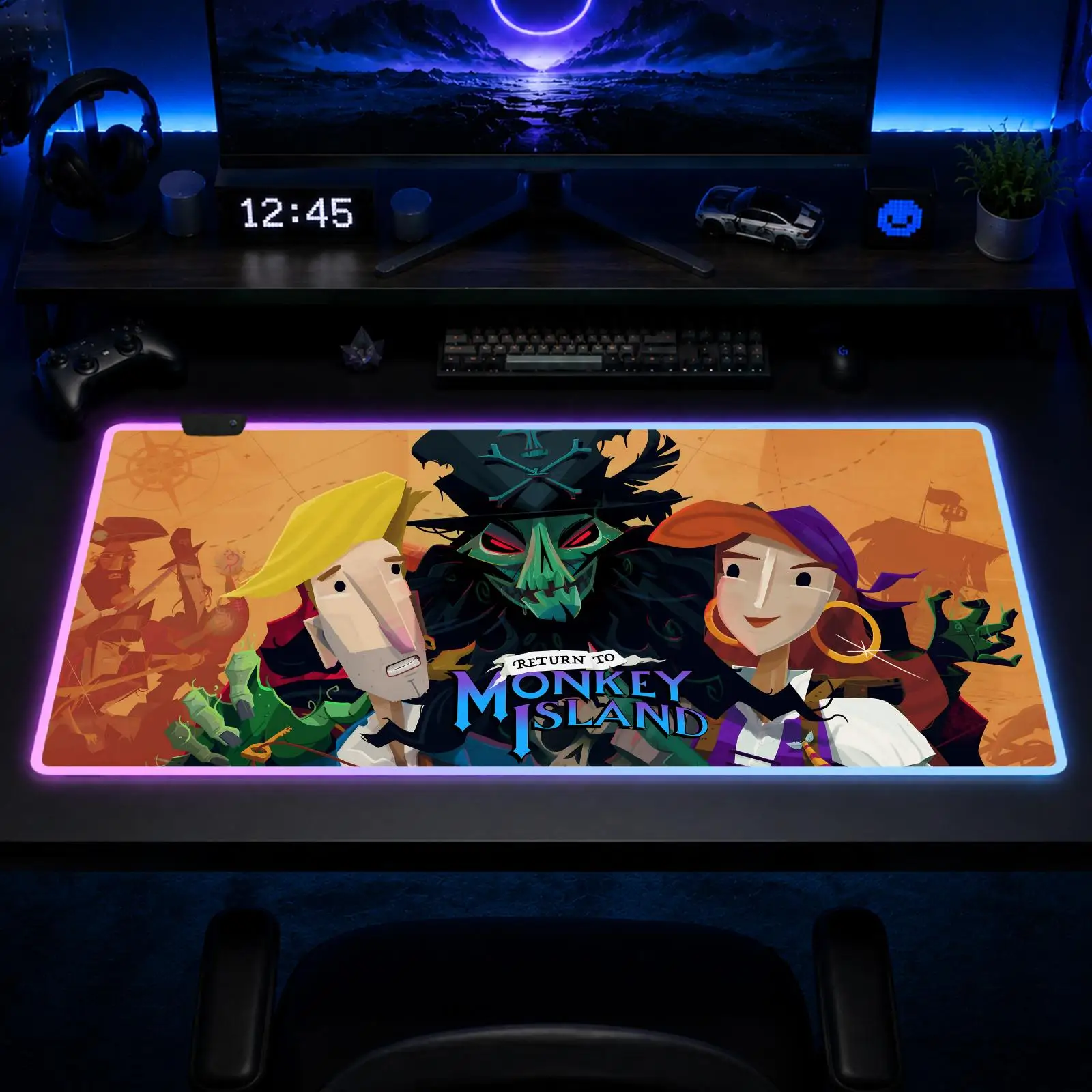 Monkey Island Mouse Pad Gaming Anime Mouse Pad XXL RGB Desk Mats LED Table Pads Backlit Rubber Desktop
