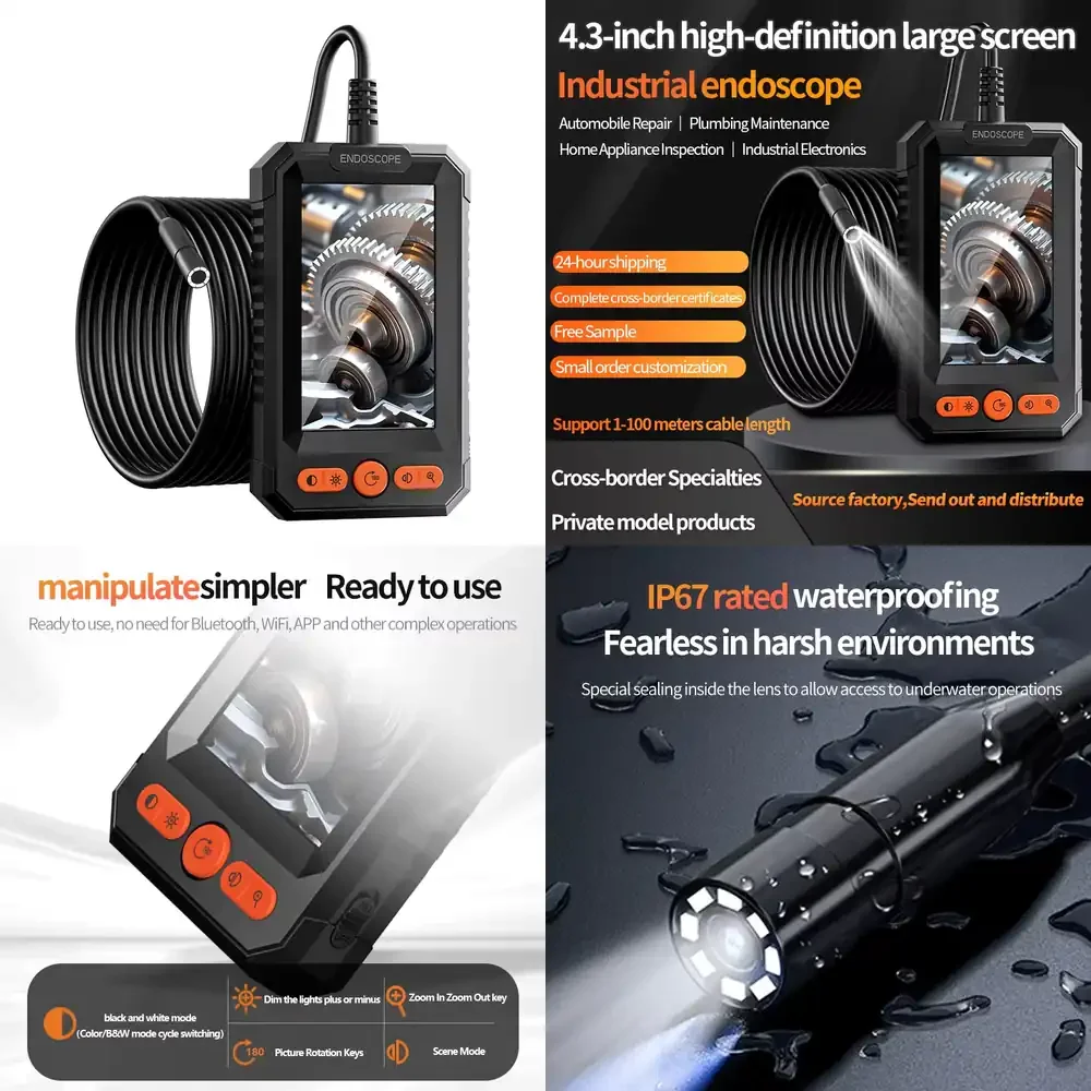 

New T40 Industrial Camera 8mm 2MP Handheld Borescope with 4.3inch Screen 5meters Cable for Sewer Pipeline
