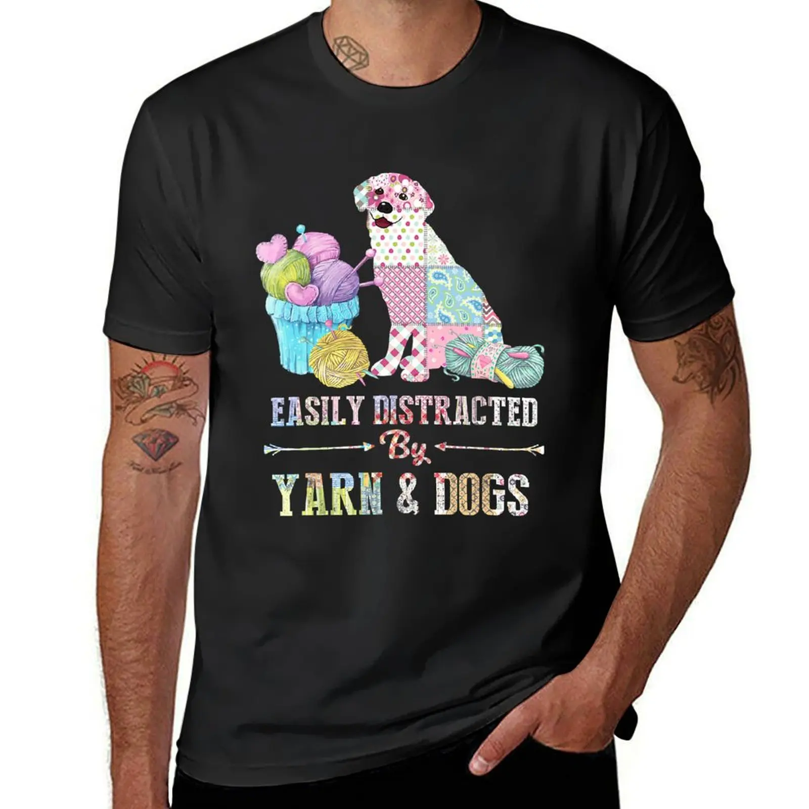 Easy Distracted By Yarn And Dogs Knitting And Crocheting T-Shirt quick-drying sublime kawaii clothes men graphic t shirts