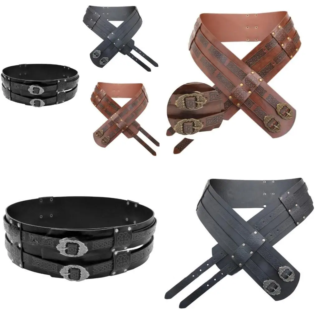 

P9FE Мужчины тисненое ремень пояс для вечеринок и праздников средневековые мужчины коричневый пояс