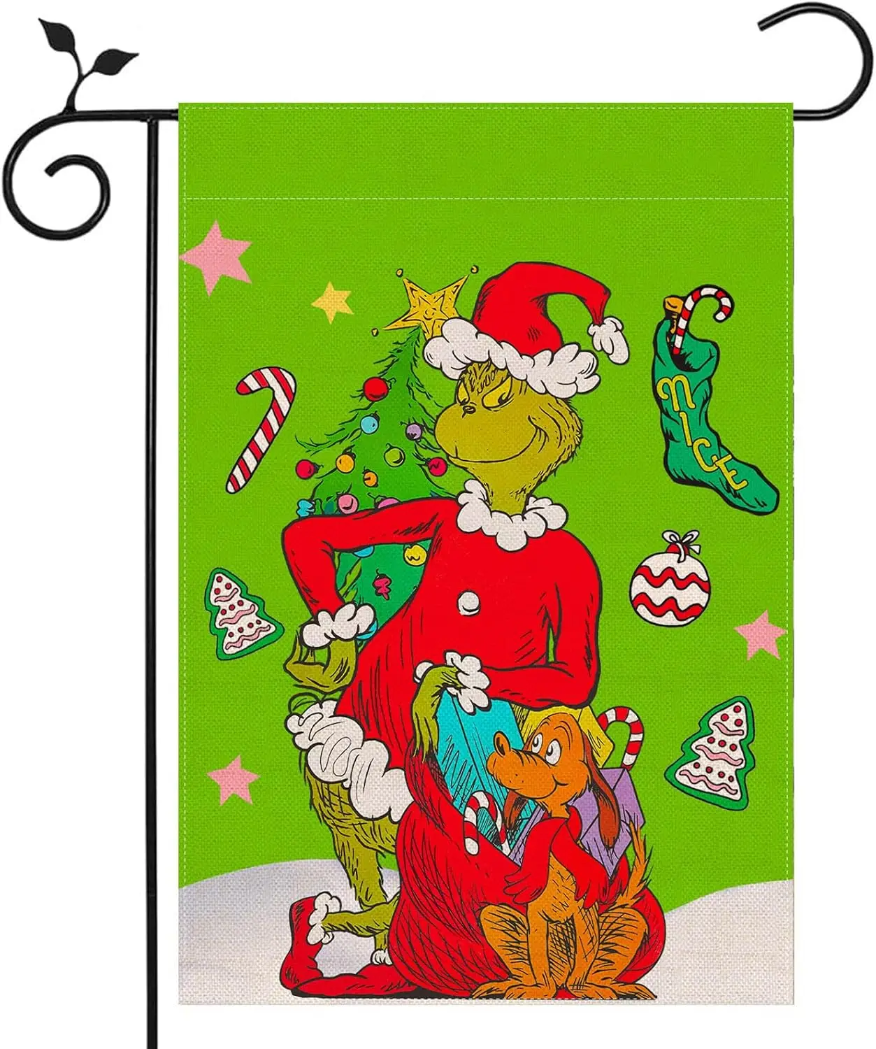 Nepnuser Grinchmas Garden Flag Whoville Christmas Decoration Green Elf Merry Winter Holiday Party Supply Double Sided Lawn Front