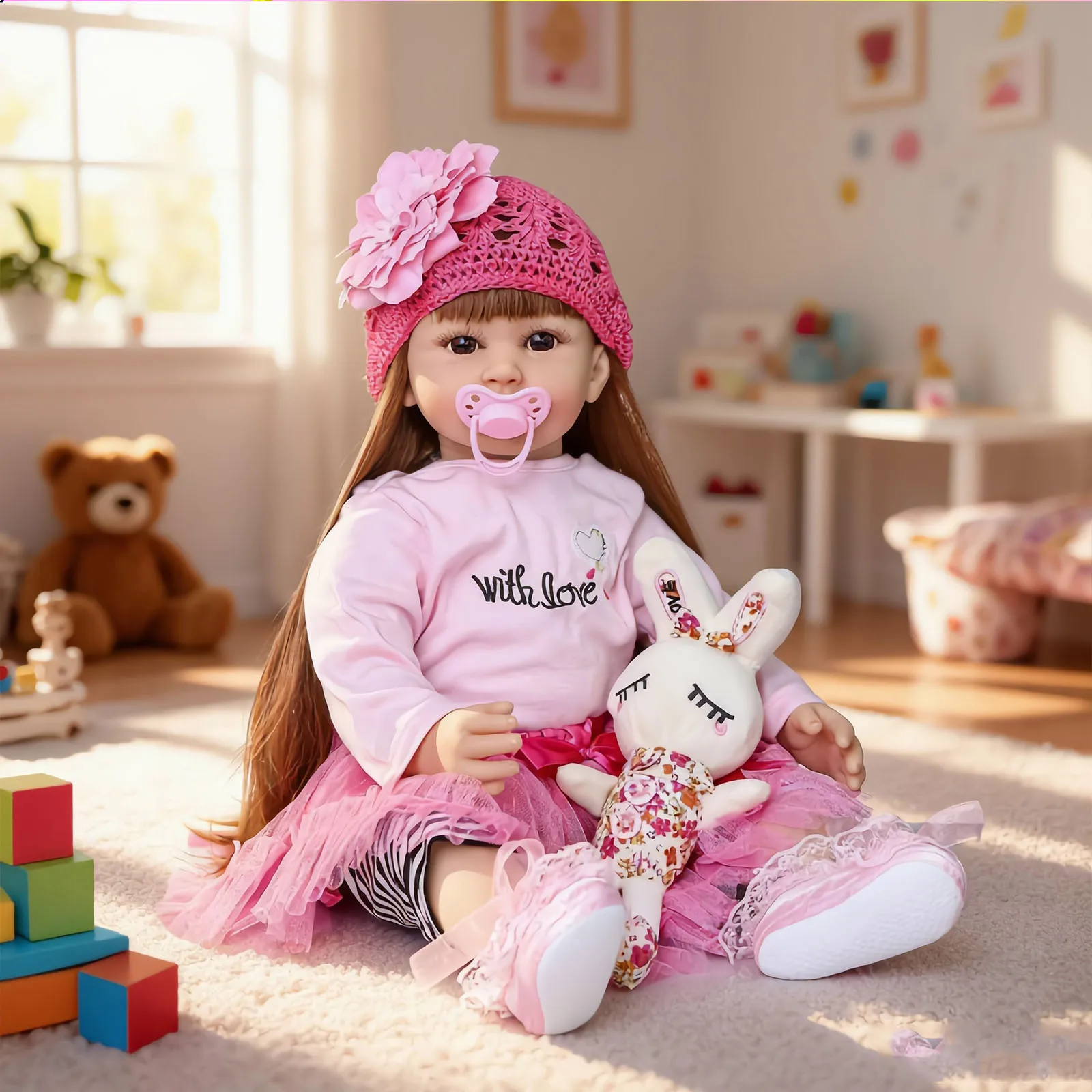 

Reborn Baby Dolls 22 Inch Girl, Realistic Newborn Baby Doll with Pink Tutu Outfit, Pacifier & Matching Plush Bunny, Lifelike Soft Body Reborn Toddler Doll, Perfect Gift for Kids, Collection & Role Play