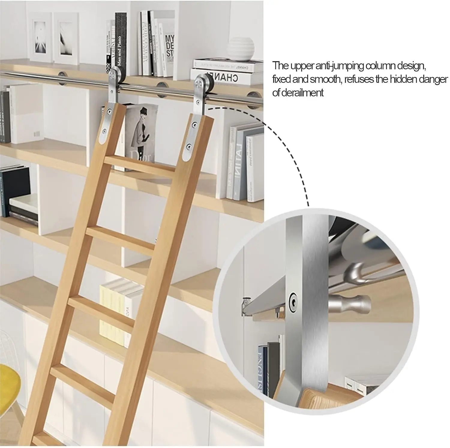 Mirodo Stainless Steel Sliding Barn Hardware Track Roller Hanger Wheel Rail Set (No Ladder)+ (200/300/400Cm Extension Rail)