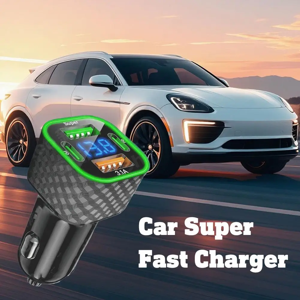 

Super+3.1A+PD Квадратный цифровой дисплей Четырехпортовое автомобильное зарядное устройство USB C с двойным адаптером для сверхбыстрой зарядки PD 4-в-1