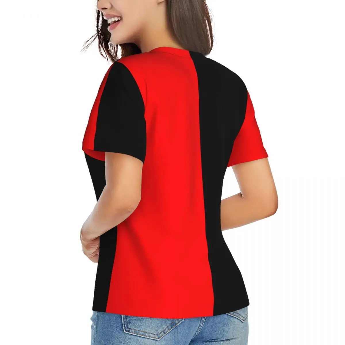 Two Tone T Shirts Red and Black V Neck Streetwear Oversize T-Shirt Short Sleeve Women Y2K Cool Tshirt Summer Design Clothing