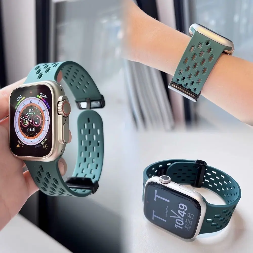 Silicone Magnetic Strap for Apple Watch 10 9 Ultra band 46mm 42mm 44/49mm 45mm 41mm 40mm Sport Bracelet iWatch Series 8 se 7 6 5