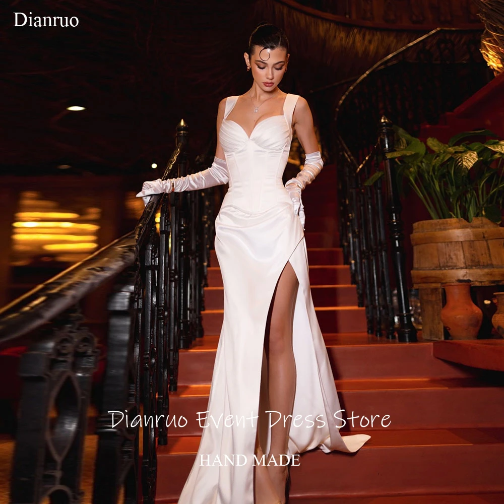 

Dianruo Sleeveless High Slit Wedding Dress Sweetheart Bridal Vestido De Noiva Spaghetti Straps Modern Evening Dresses Customized