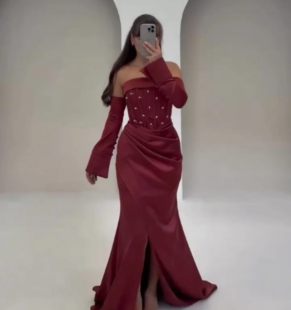 

Customized Charmeuse Beading Pleat Strapless Mermaid Long Dresses Bespoke Occasion Women's Evening Party Gown Exquisite Sexy