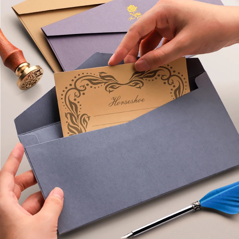 5pcs Vintage Gift Paper Envelope Writing Letter Paper with Sealing Stickers for Postcard Greeting Card Wedding Invitation