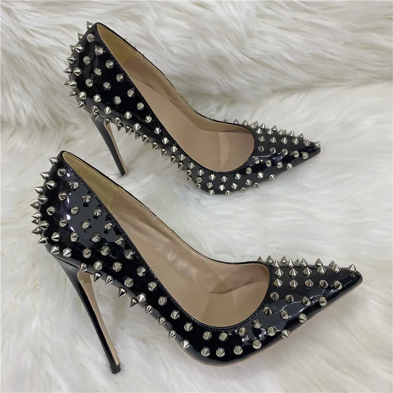 Celebrity Star High Heels 12CM Pointed Thin Heel Single Shoes Shallow Mouth Rivet Women Pumps 2023 New Unique Design Stilettos