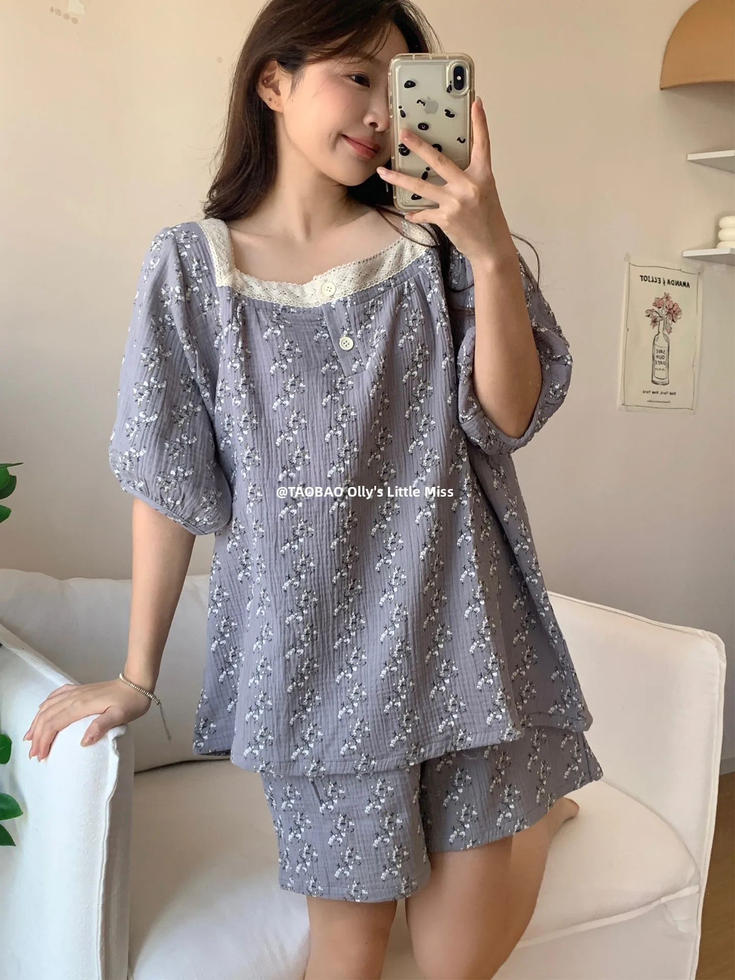 

Light Purple Floral Pure Cotton Sleepwear Women's Loose Comfortable Thin Overhead Home Clothes Summer Breathable Casual Wear