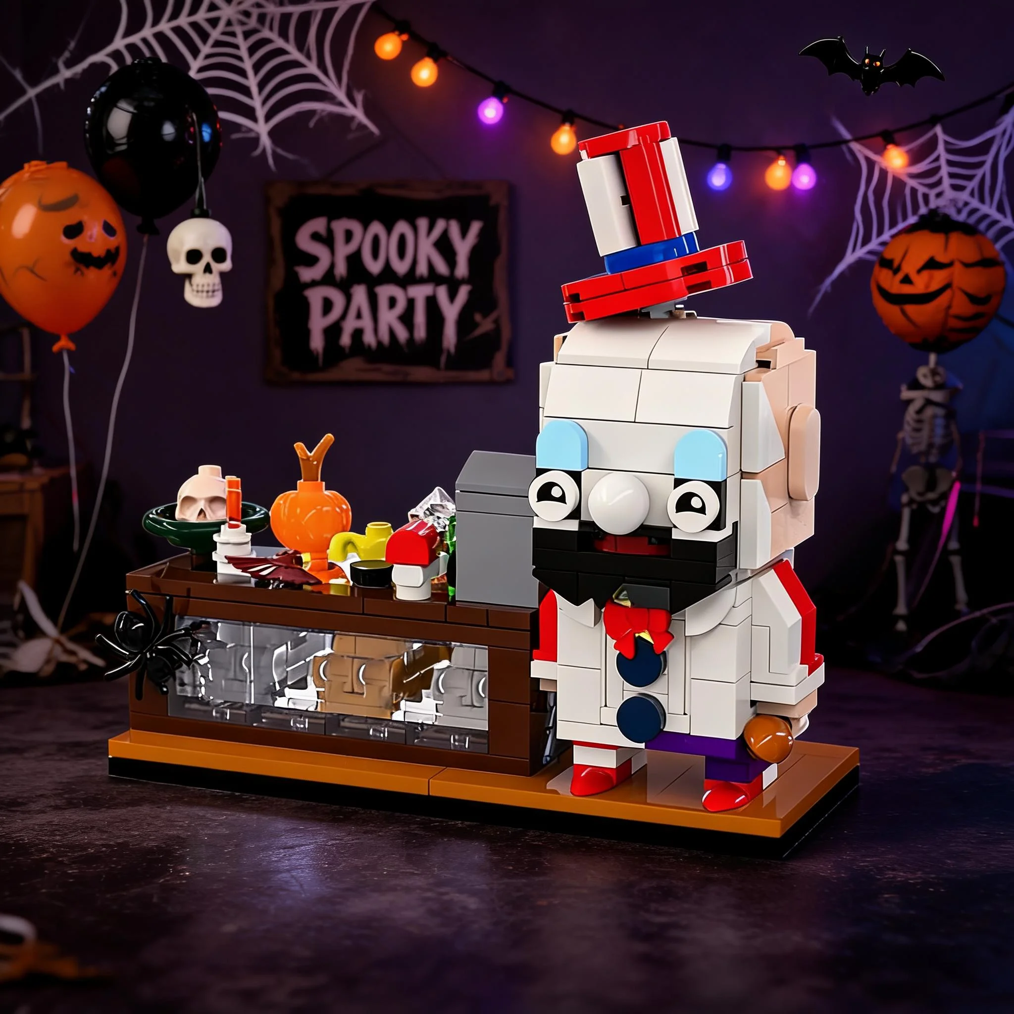 

Horror Clown Brickheadz Building Blocks, Spooky Party Bar Scene Bricks Model with Pumpkin & Skull for Halloween & Kids Gift
