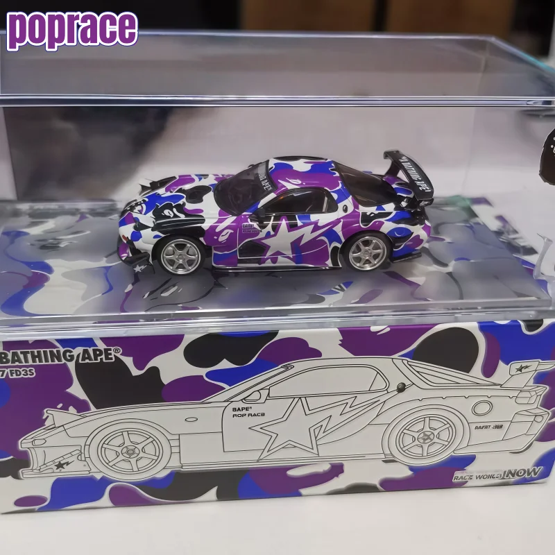 Modelo de carro em miniatura realista em escala 1:64, edição limitada HEC, colaboração BAPE Hong Kong 20º aniversário Poprace, feito em liga metálica.