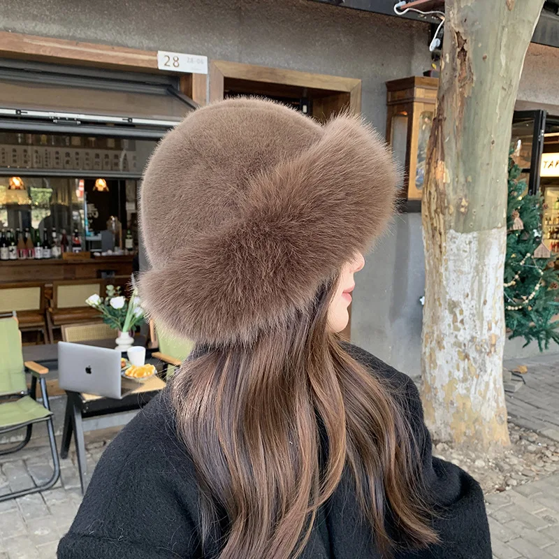 Winter Women's hats Imitation Mink Fisherman Hats Female Thickened Warm Solid Color Simple Coldproof Plush Y2K Mongolian Hat