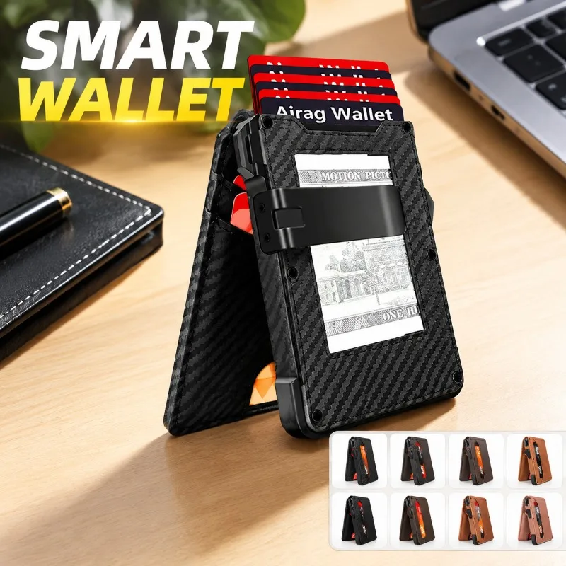 Carbon Fiber Card Holder Short Multi-Slot Automatic Pop-up RFID Blocking Aluminum Alloy Credit Card Box Portable Business Gift