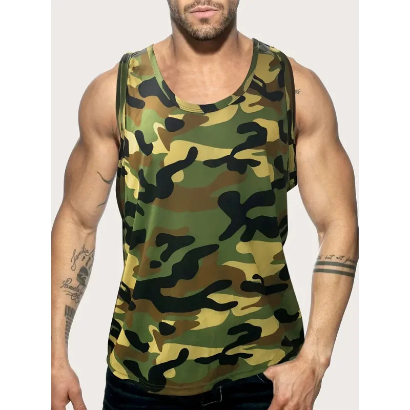 Comfortable And Breathable Training Men's Stretch Vest 3D Printed Muscle T-Shirt Running Functional Training Gym Tank Top