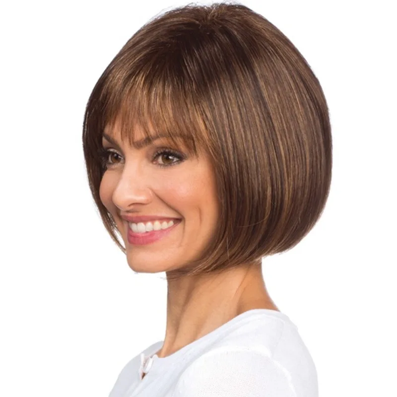 Hair Extensions Synthetic Elegant Daily Use Female Ladies Bobo Wigs Light Brown Short Straight Head Cover Hair Wig Hat for Women
