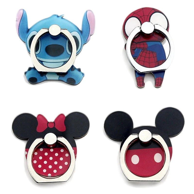 Disney Mickey Minnie 360 Rotatable Finger Ring Mobile Phone Holder Stand Anime Spiderman Stitch Phone Back Sticker Pad Bracket