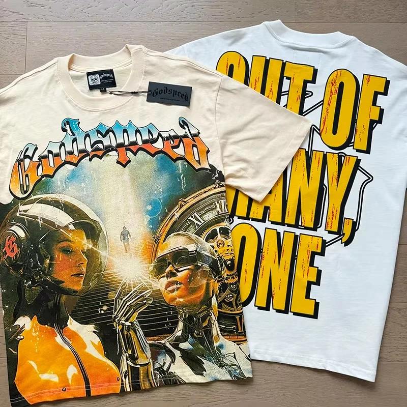 2025 New Men's Clothing Godspeed T-shirts American High Street Fashion Print Short Sleeve GOD SPEED Top Tee image 3
