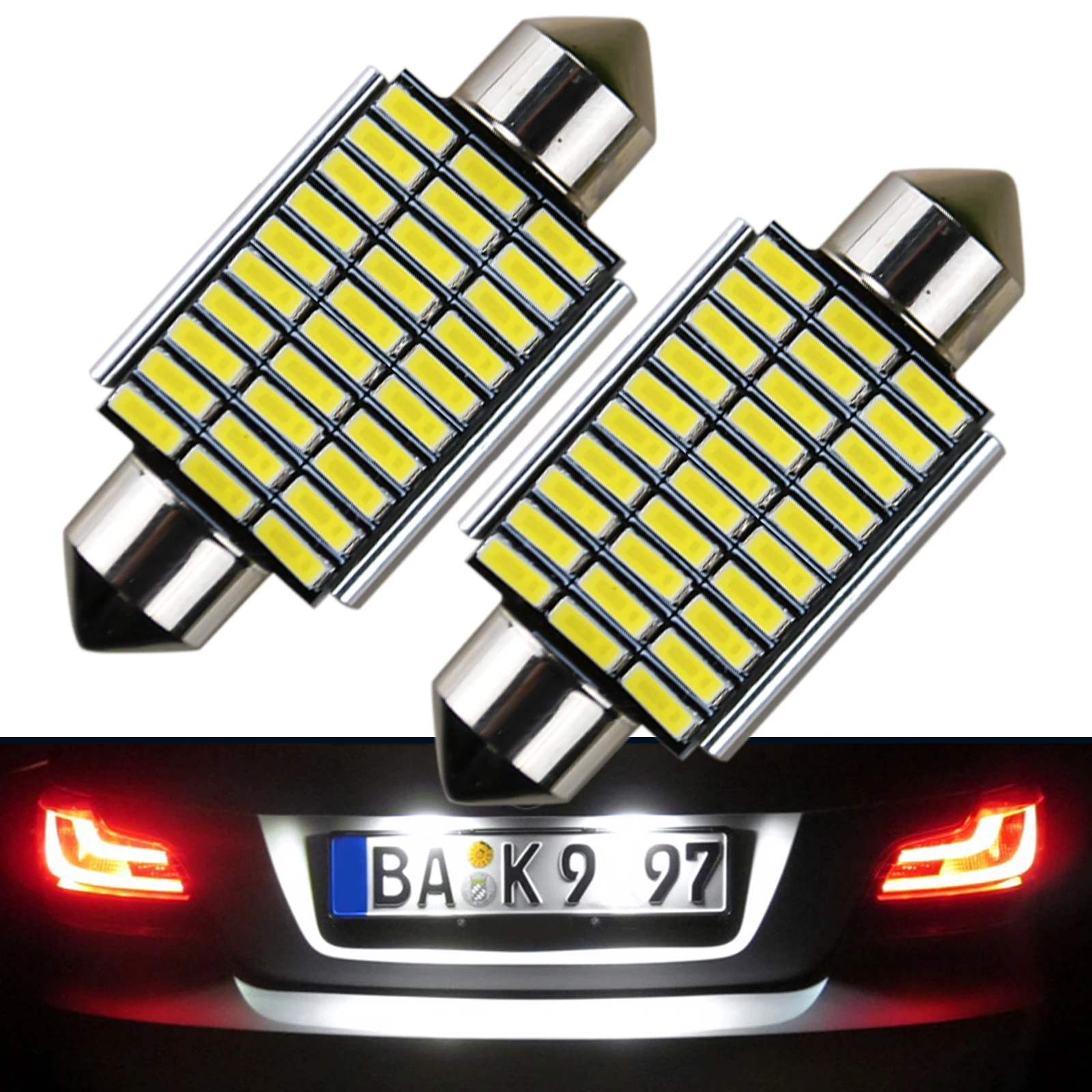 For BMW 39mm Number Plate Led White Light Bulbs White 6000K License Plate Lamp 5W No Error E39 E60 E61 E53 E70 E46 E90 E91 E92