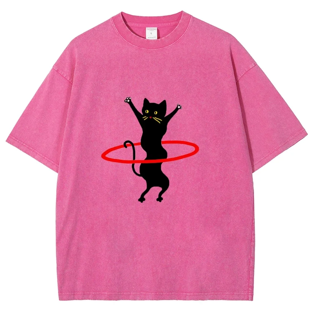 Hula Hoop Cat Cool Silly Cat Meme T-Shirt Stilvolles Unisex Top Herren Damen Kurzarm Oversize T-Shirts Sommer Sport Lose T-Shirt