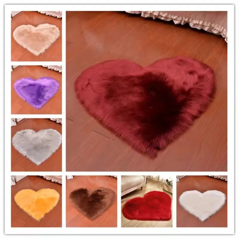 30x40cm Small Size Heart Shaped Fluffy Rug Shaggy Faux Wool Carpet Sofa Cushion Living Room Bedroom Decorative Floor Mats