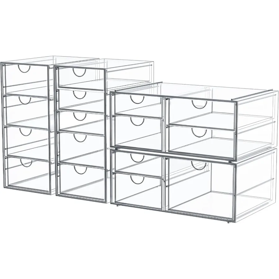 

Makeup Organizer Storage With 16 Drawers 4 Pcs Desktop Office Supplies Desk Organizers Clear Accessories Dustproof Drawer and f