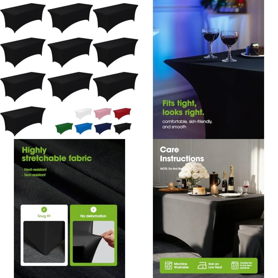 

Spandex Tablecloth Pack, Fitted and Tight Cloth for Rectangle Table, Wrinkle-Free and Stretch Table Cover for Party, Wedding, B
