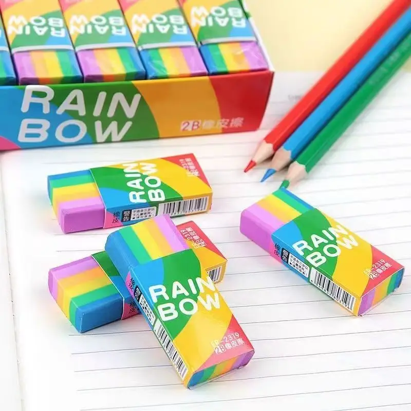 30pcs Rainbow Eraser（2B）Cute Color Eraser for Kids Students Rainbow Pencil Eraser for School Classroom Office No smell