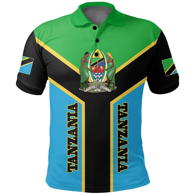 Tanzania Map Flag 3D Print Polo Shirt The United Republic-of Tanzania Coat Of Arms Graphic Mens Polo T Shirt Vintage Clothing