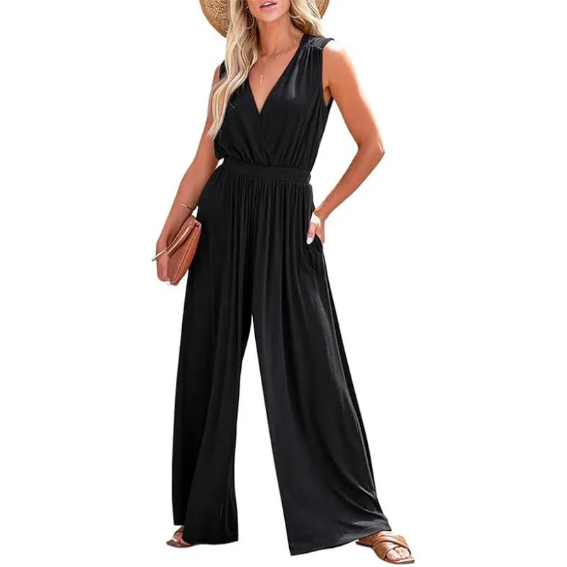 

Ele V-ne Jumpsuit for Women Casual Formal 2024 Svel Long Pants Cotton Fabric mid Waist Spring Season China Made