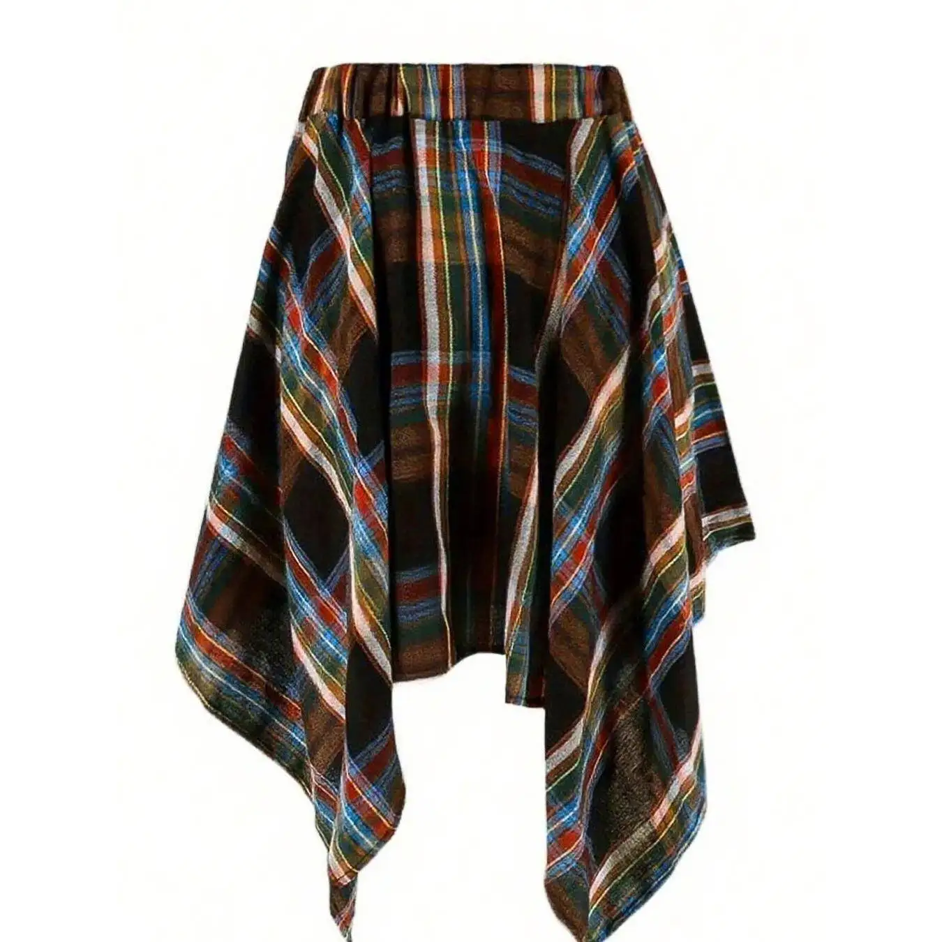 Casual xadrez cintura alta elástica waisand assimétrico simples sle high school faion outono temporada saia para mulher